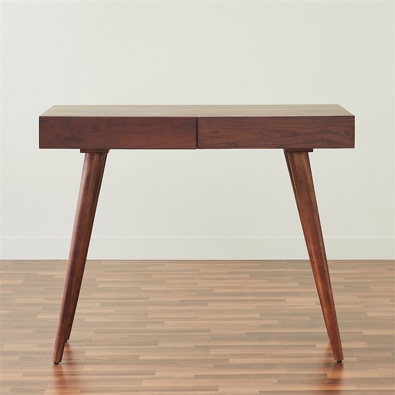 Pemberly Row Contemporary 39 inch Solid Wood Office Desk in Dark Walnut