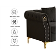 Pemberly Row 3-Pcs Living Room Set Velvet Sofa Set & Golden rivets-Black