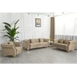 Pemberly Row 3-Pcs Living Room Set Velvet Sofa Set & Golden rivets-Beige