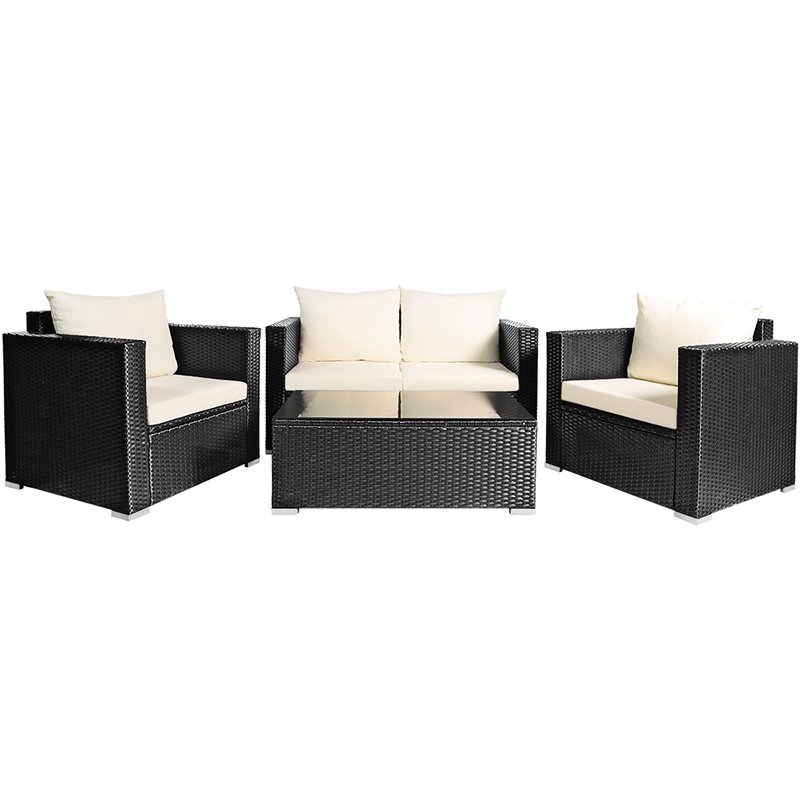 Pemberly Row 8 Pieces Rattan Patio Furniture Set with Cushion in Off White Black