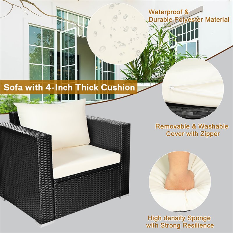 Pemberly Row 8 Pieces Rattan Patio Furniture Set with Cushion in Off White Black