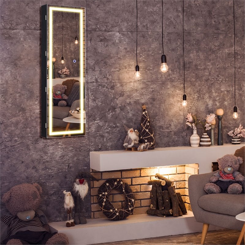 Pemberly Row Density Board & Wall/Door Mount LED Light Jewelry Cabinet in Black