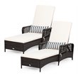 Pemberly Row 2Pcs Rattan Chaise Lounge Chair w/ Armrest & Pillow in Brown/White