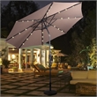 Pemberly Row Patio Solar Umbrella LED Patio Steel Tilt w/ Crank Outdoor (Tan)