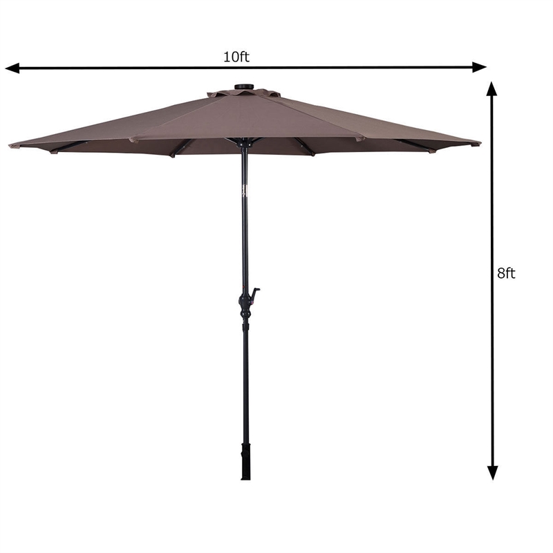 Pemberly Row Patio Solar Umbrella LED Patio Steel Tilt w/ Crank Outdoor (Tan)