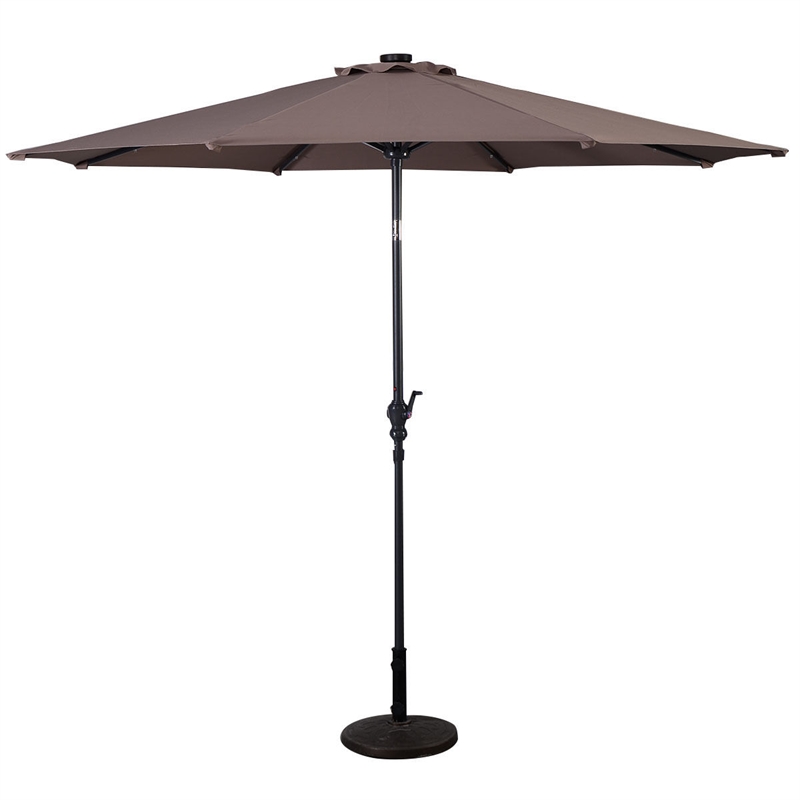 Pemberly Row Patio Solar Umbrella LED Patio Steel Tilt w/ Crank Outdoor (Tan)