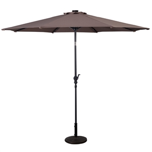 Pemberly Row Patio Solar Umbrella LED Patio Steel Tilt w/ Crank Outdoor (Tan)