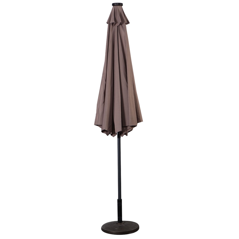 Pemberly Row Patio Solar Umbrella LED Patio Steel Tilt w/ Crank Outdoor (Tan)