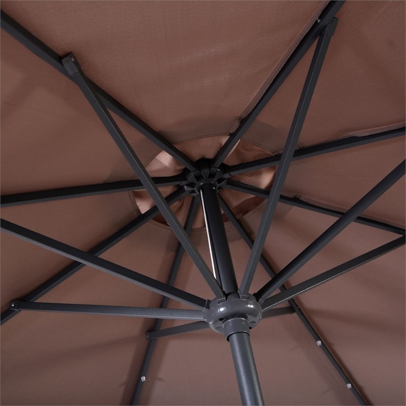Pemberly Row Patio Solar Umbrella LED Patio Steel Tilt w/ Crank Outdoor (Tan)
