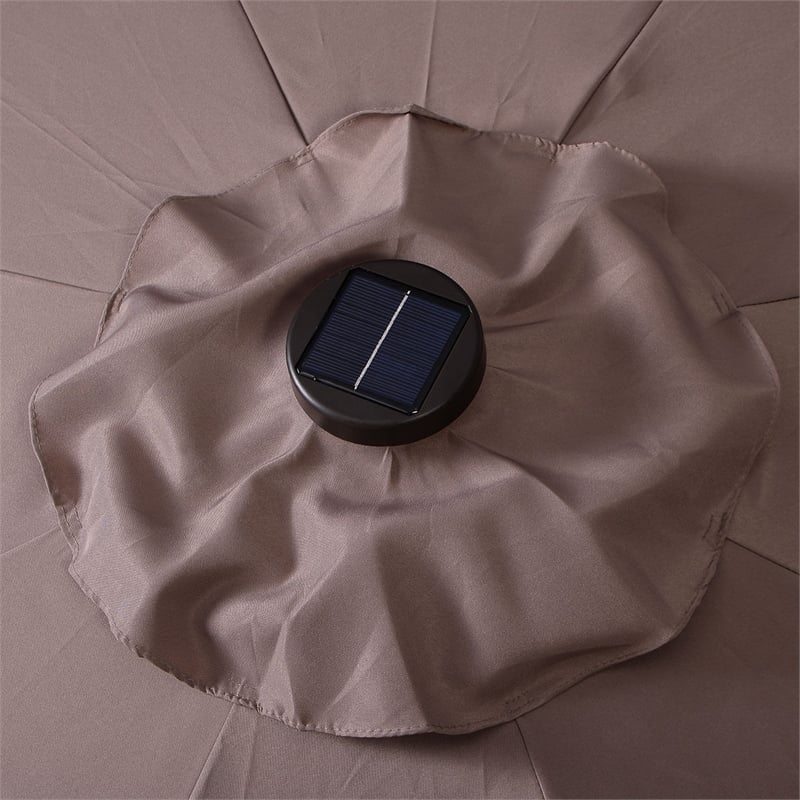 Pemberly Row Patio Solar Umbrella LED Patio Steel Tilt w/ Crank Outdoor (Tan)