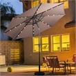 Pemberly Row Patio Solar Umbrella LED Patio Steel Tilt w/ Crank Outdoor (Tan)