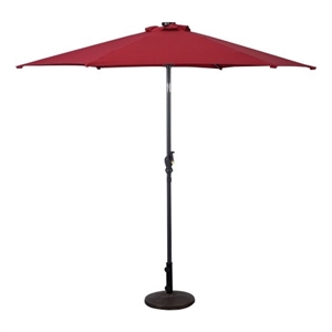 Pemberly Row 9ft Patio Solar Umbrella LED Patio w/ Crank Outdoor Burgundy Red