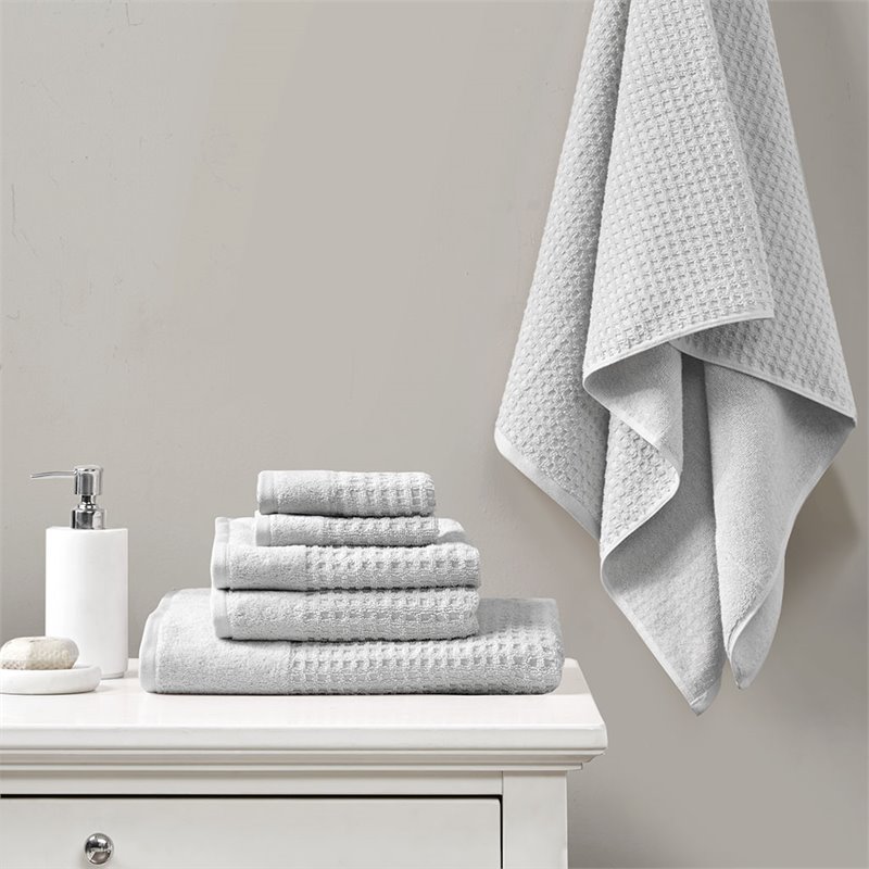 Pemberly Row 6-Piece Modern 100 Percent Cotton Towel Set in Gray