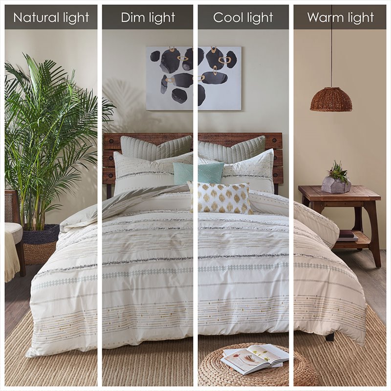 Pemberly Row Modern Cotton Full/Queen Duvet Cover Set with Trims in Off White