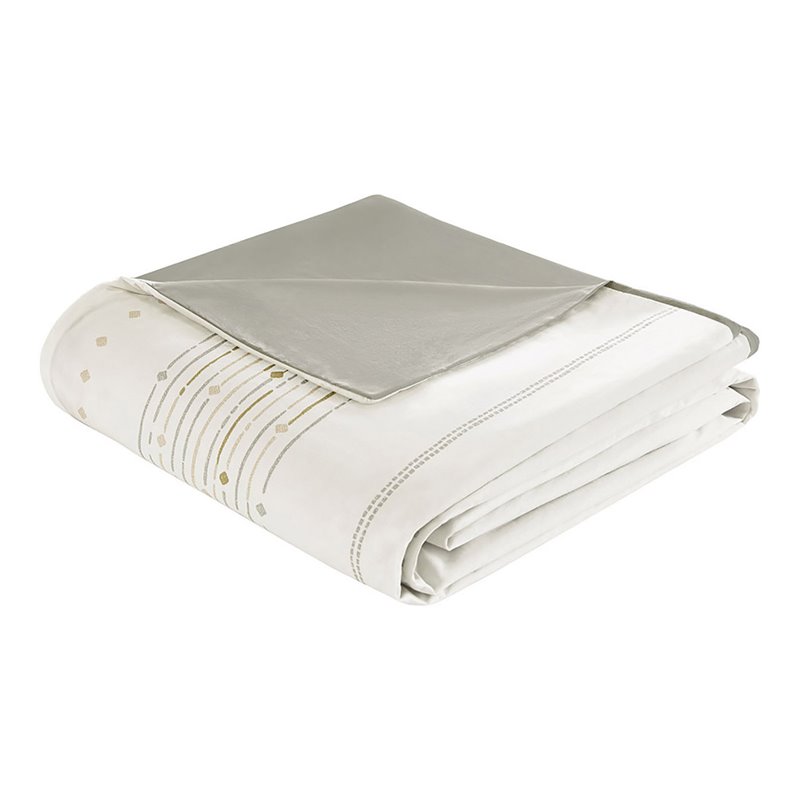 Pemberly Row Modern Cotton Full/Queen Duvet Cover Set with Trims in Off White