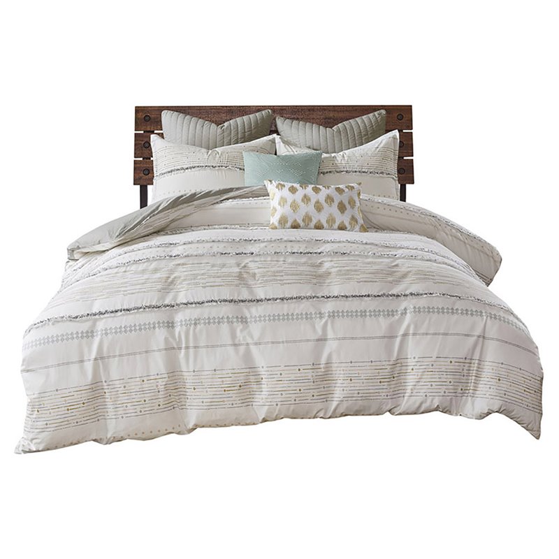 Pemberly Row Modern Cotton Full/Queen Duvet Cover Set with Trims in Off White