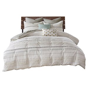 Pemberly Row Modern Cotton Full/Queen Duvet Cover Set with Trims in Off White