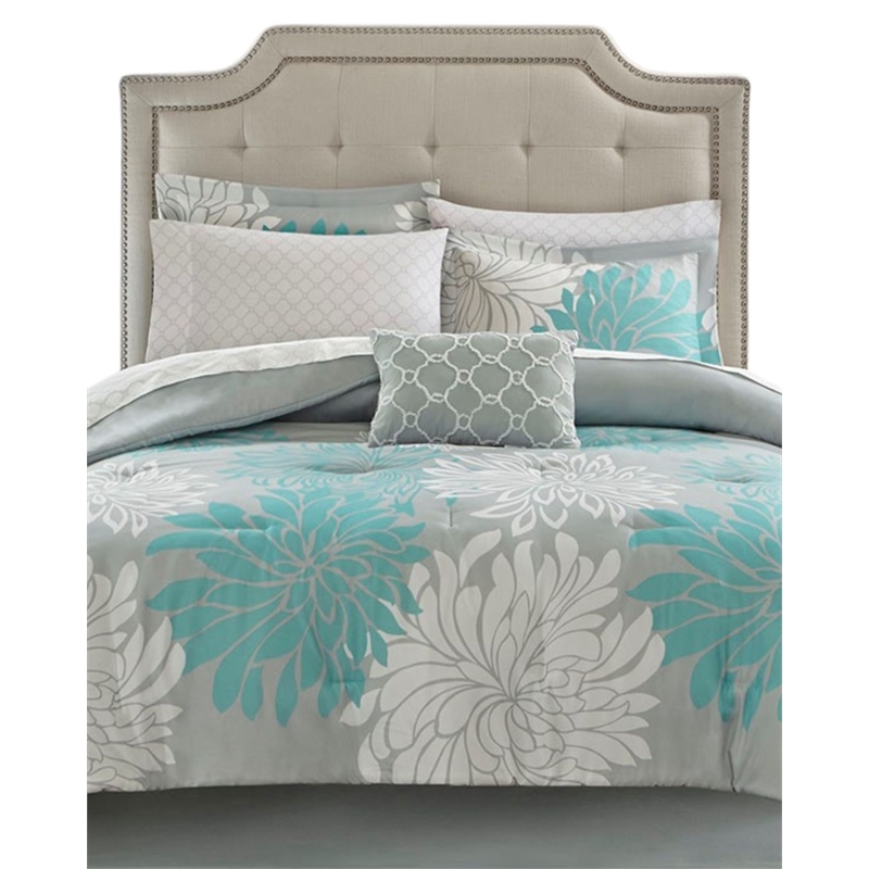 Pemberly Row 9-Piece Cotton Marble Complete Comforter Set in Blue