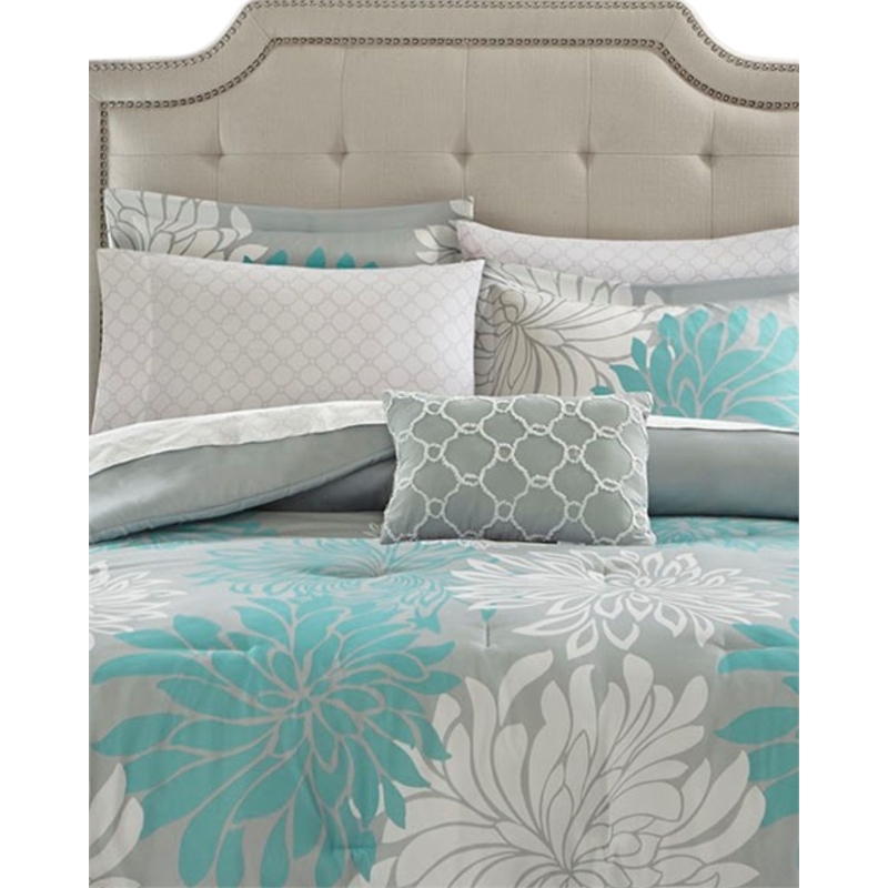 Pemberly Row 9-Piece Cotton Marble Complete Comforter Set in Blue