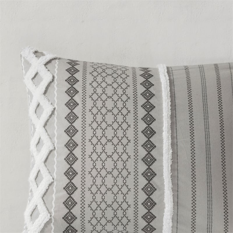 Pemberly Row Modern Cotton Comforter Mini Set in Gray Finish