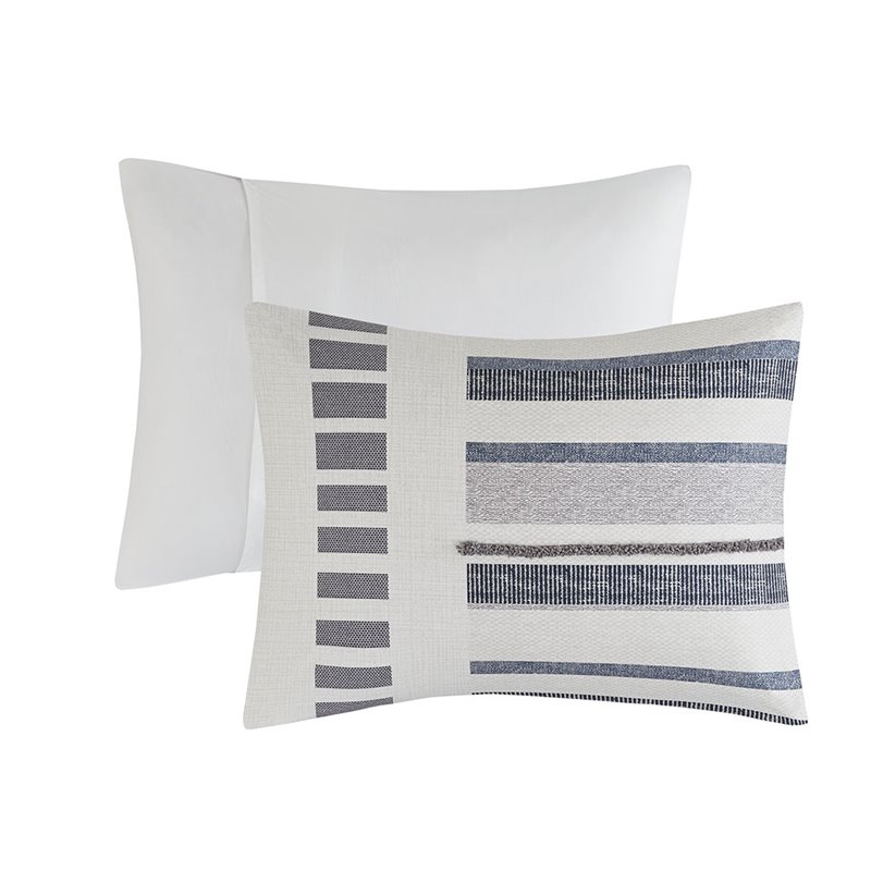 Pemberly Row Contemporary Mid-Century Cotton Comforter Mini Set in Navy