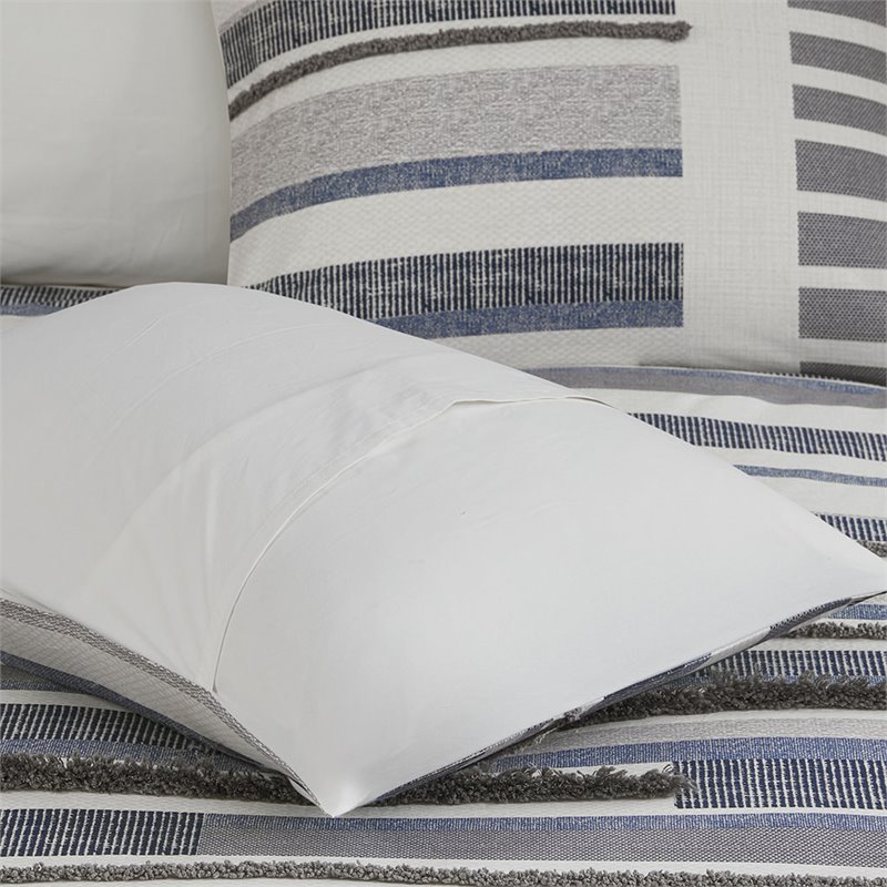 Pemberly Row Contemporary Mid-Century Cotton Comforter Mini Set in Navy