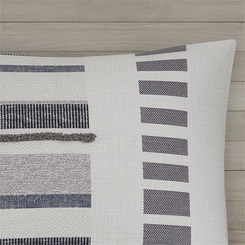 Pemberly Row Contemporary Mid-Century Cotton Comforter Mini Set in Navy