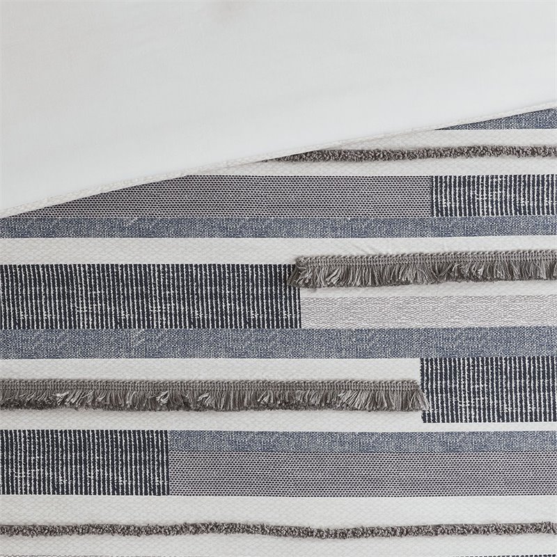 Pemberly Row Contemporary Mid-Century Cotton Comforter Mini Set in Navy
