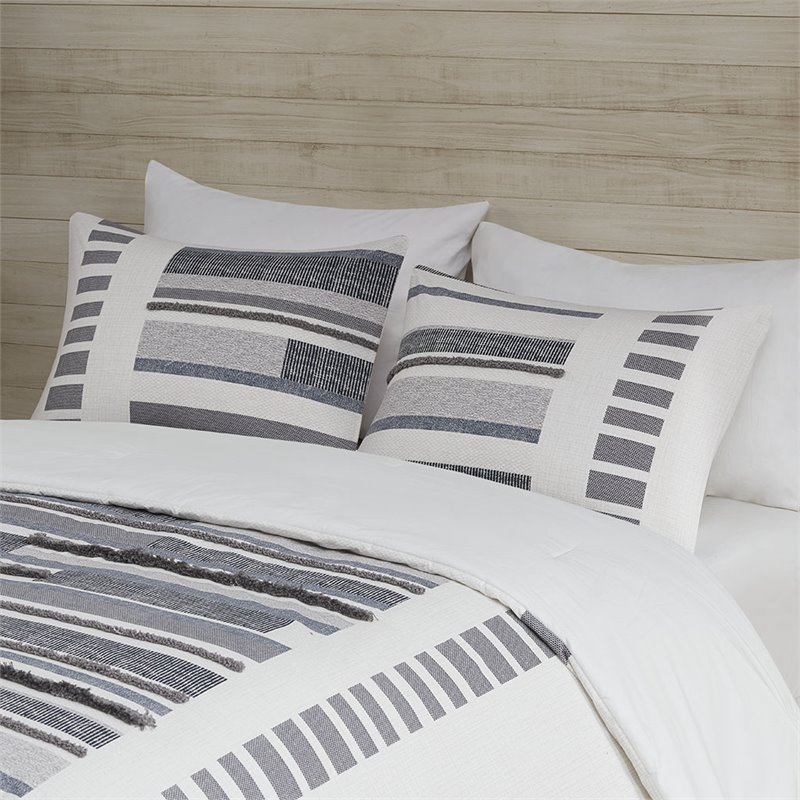 Pemberly Row Contemporary Mid-Century Cotton Comforter Mini Set in Navy