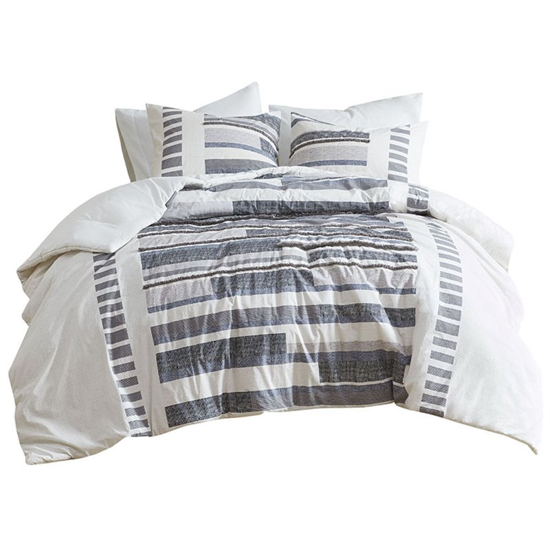 Pemberly Row Contemporary Mid-Century Cotton Comforter Mini Set in Navy