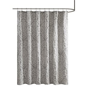 Pemberly Row Contemporary Polyester Jacquard Shower Curtain in Silver