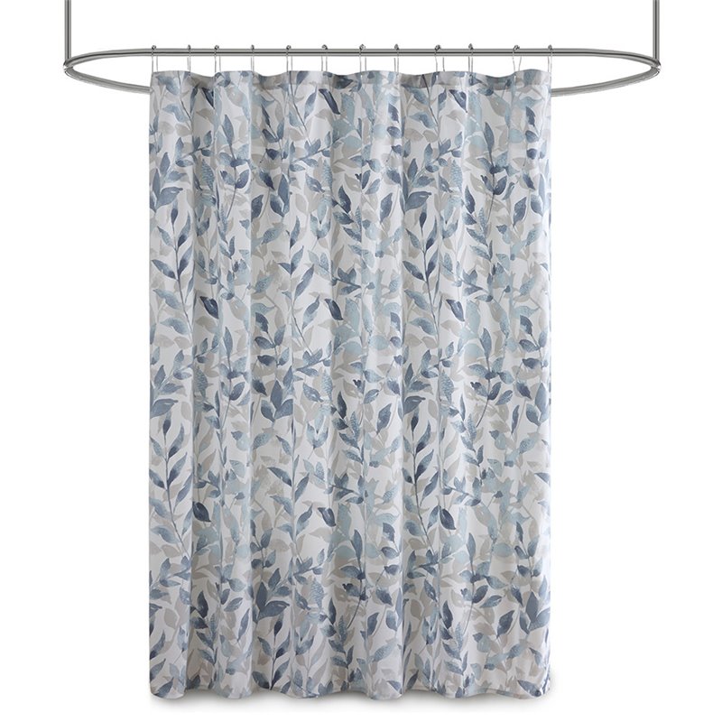Pemberly Row Polyester Botanical Printed Shower Curtain in Blue