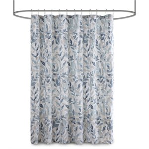 Pemberly Row Polyester Botanical Printed Shower Curtain in Blue