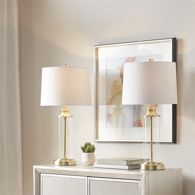 Pemberly Row Contemporary Glass and Metal Table Lamps in Gold (Set of 2)