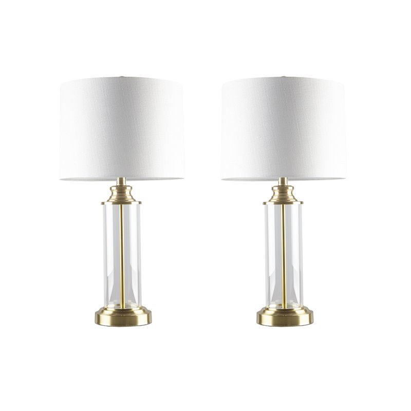 Pemberly Row Contemporary Glass and Metal Table Lamps in Gold (Set of 2)