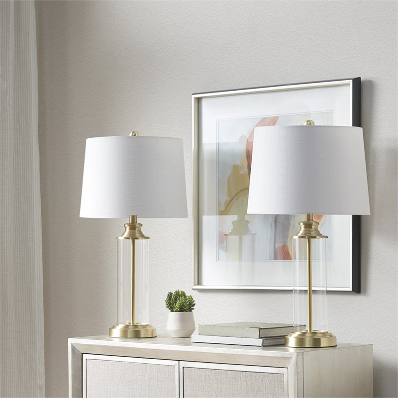 Pemberly Row Contemporary Glass and Metal Table Lamps in Gold (Set of 2)