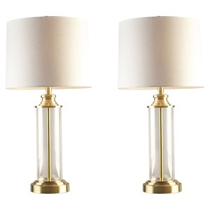 Pemberly Row Contemporary Glass and Metal Table Lamps in Gold (Set of 2)
