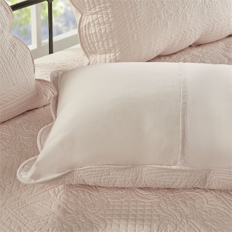Pemberly Row Contemporary Polyester Microfiber Daybed Cover Set in Pink