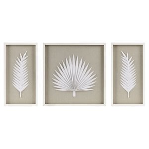 Pemberly Row 3-piece Palm Rice Paper Framed Shadow Box in Off White