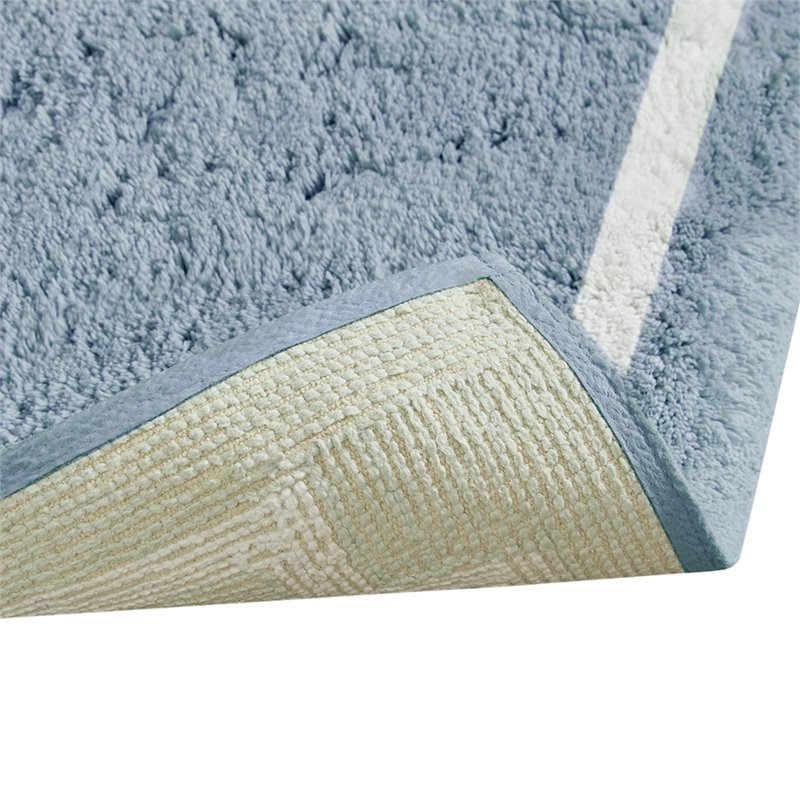 Pemberly Row 100 Percent Cotton Tufted Bath Rug in Blue Finish
