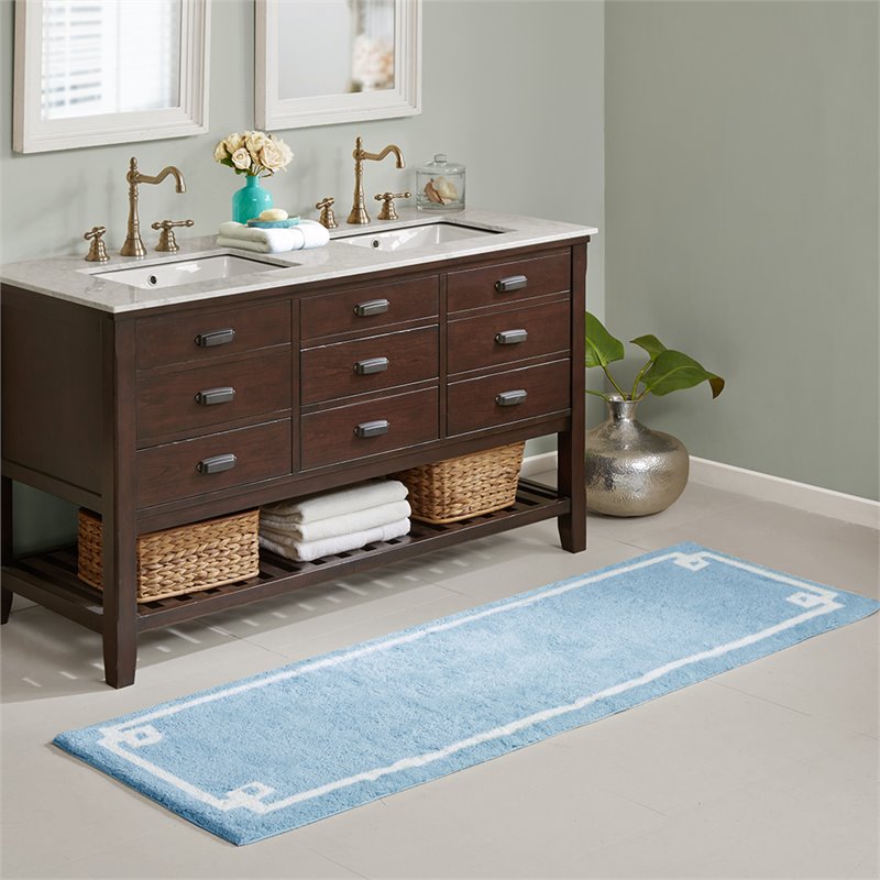 Pemberly Row 100 Percent Cotton Tufted Bath Rug in Blue Finish