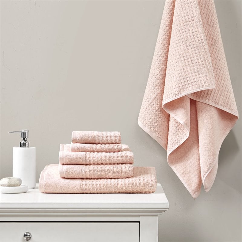 Pemberly Row Contemporary 6-Piece 100 Percent Cotton Towel Set in Pink