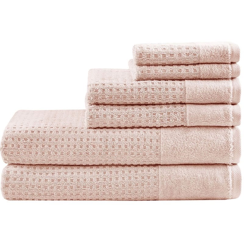 Pemberly Row Contemporary 6-Piece 100 Percent Cotton Towel Set in Pink
