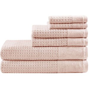 Pemberly Row Contemporary 6-Piece 100 Percent Cotton Towel Set in Pink
