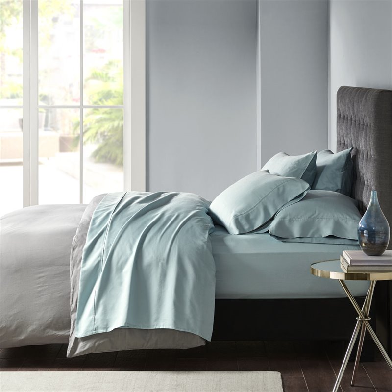 Pemberly Row 6-Piece Cotton Polyester Solid Sheet Set in Aqua Blue