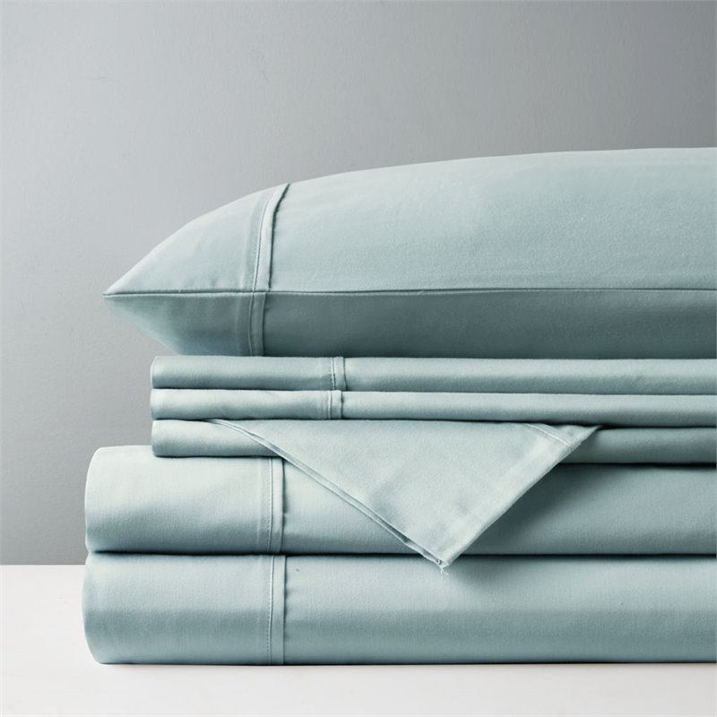 Pemberly Row 6-Piece Cotton Polyester Solid Sheet Set in Aqua Blue