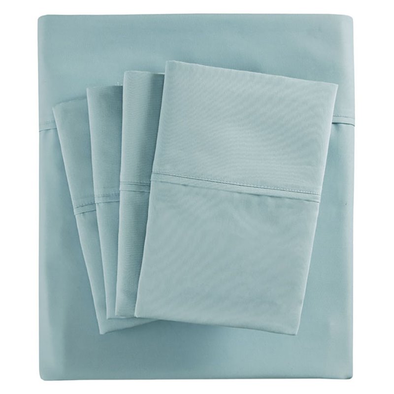 Pemberly Row 6-Piece Cotton Polyester Solid Sheet Set in Aqua Blue