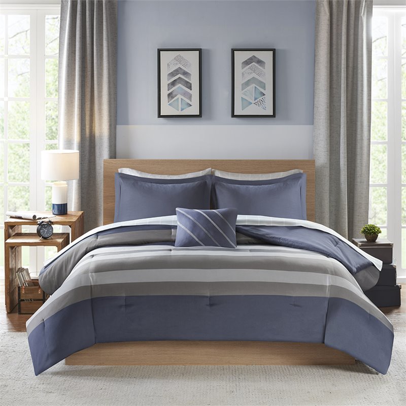 Pemberly Row 6-Piece Polyester Comforter and Sheet Set in Blue/Gray