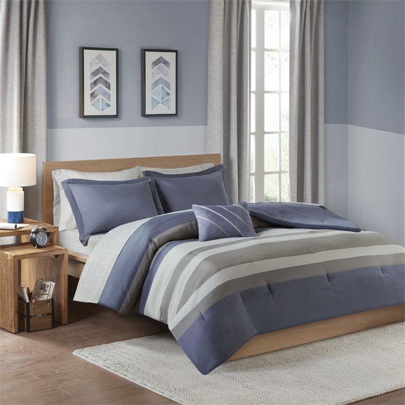 Pemberly Row 6-Piece Polyester Comforter and Sheet Set in Blue/Gray