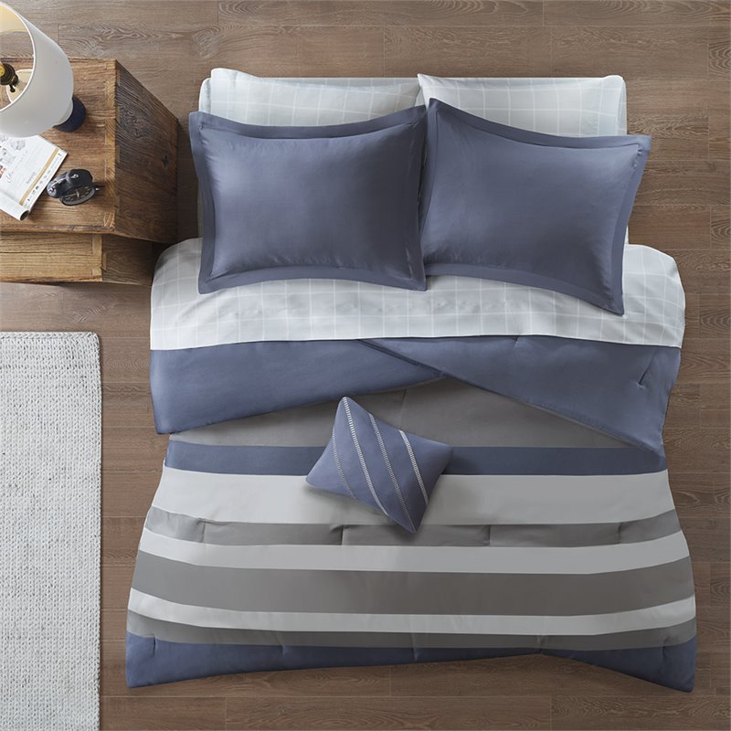 Pemberly Row 6-Piece Polyester Comforter and Sheet Set in Blue/Gray